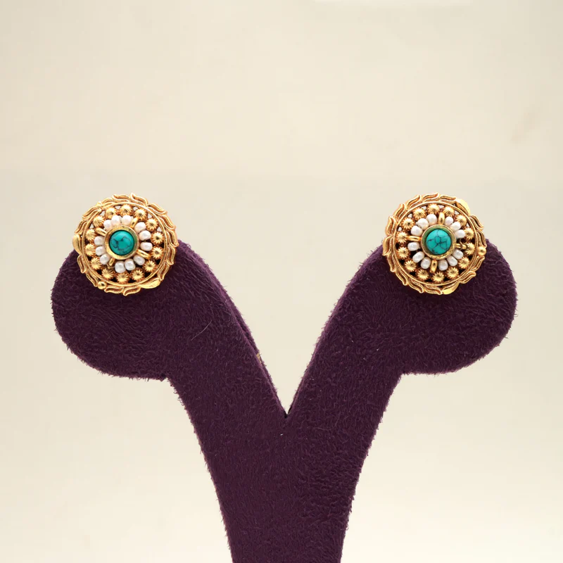 Premium Antique Small Thushi Studs - Turquoise